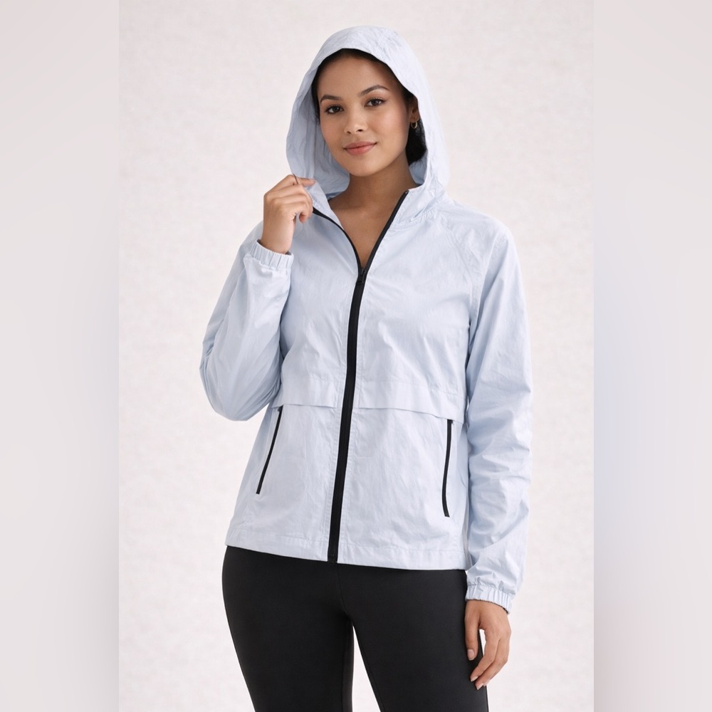 Halara Lightweight Hooded Windbreaker Jacket Light Blue Size Small NWT - Picture 4 of 6